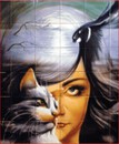 Fresque murale en céramique FEMME FELINE-FG 280