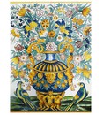 Fresque murale en céramique Bouquet de fleurs avec perroquets et  vase décoré de satyres-FL140