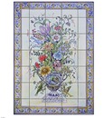 Fresque murale en céramique bouquet de fleurs et petits oiseaux-FL145