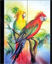 Fresque murale en céramique Couple de perroquets.-PSG 645
