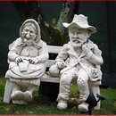 Statue Couple Petits Vieux Assis sur un Banc