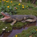 statue en pierre crocodile en couleur