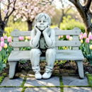 STATUE  GARCON REVEUR  ASSIS  SUR LE BANC