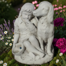 STATUE FILLETTE ASSISE PRES DE SON CHIEN