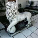 Statue Lion Géant avec Patte gauche sur Boule