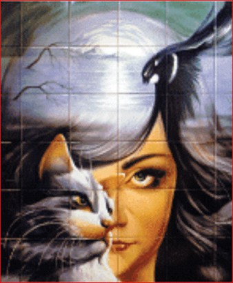 Fresque murale en céramique FEMME FELINE-FG 280