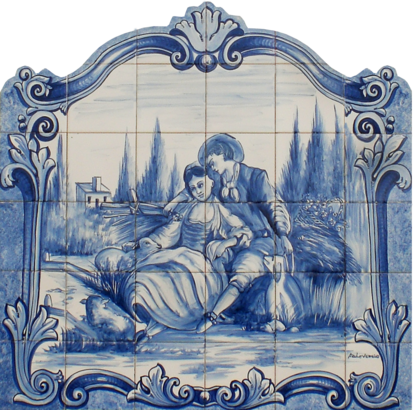 Fresque murale en céramique la bergère et le berger-RM340