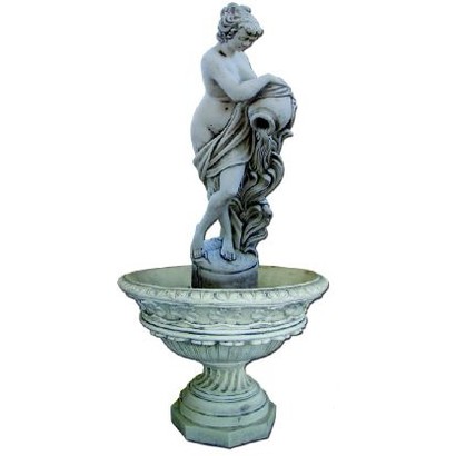Fontaine en pierre vasque pied torsadé et octogonal Femme à la Cruche