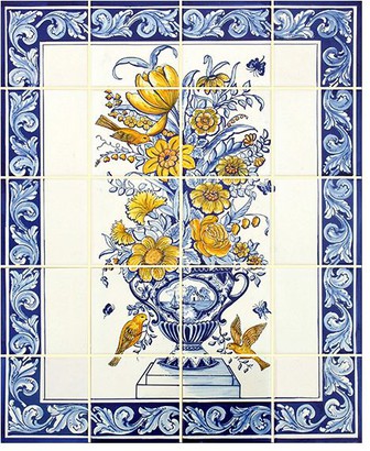 Fresque -murale-bouquet-de-fleurs-et-petits-oiseaux-FL127