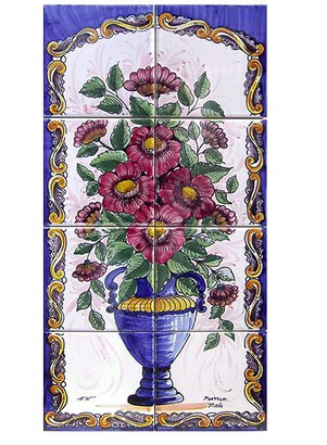 Fresque murale en céramique bouquet de pivoines-FL151