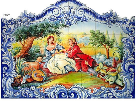 Fresque  murale en céramique la bergère et le galant-RM 315