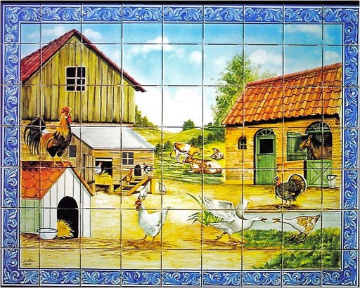 Fresque murale en céramique la basse cour-DR 662