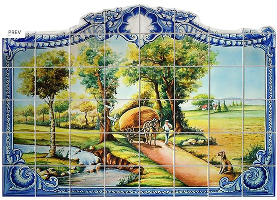 Fresque murale en céramique   la charrette de foin-FG 242