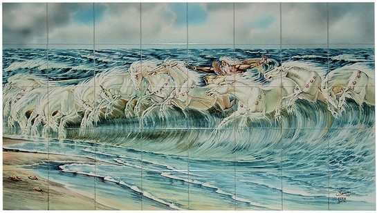 Fresque murale en céramique LES CHEVAUX DE NEPTUNE-001.1