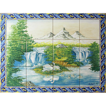 -FRESQ 645-Les-cygnes-couleur-12-carreaux-