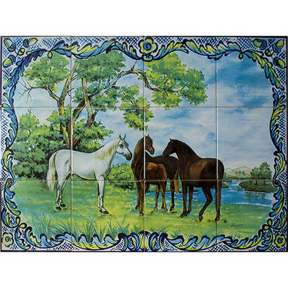 -FRESQ 641-les-chevaux-couleur-12-carreaux-
