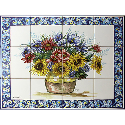 -FRESQ 644-bouquet-fleurs- champêtres-couleur--12-carreaux-
