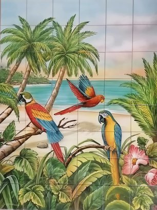  Fresque murale en céramique PERROQUETS-PSG 643