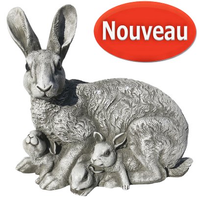 statue en pierre lapine et ses lapereaux
