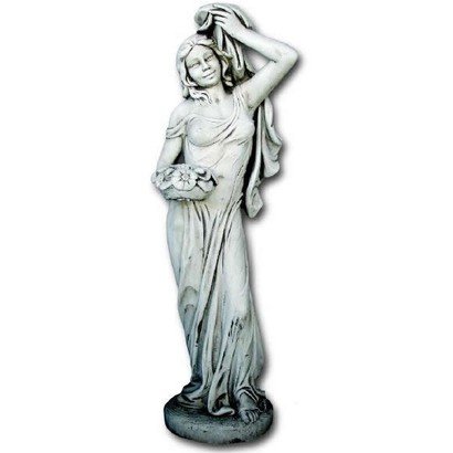 Statue de jardin en pierre : La Porteuse de Fleurs (Bras gauche en l'air en fleurs main droite)