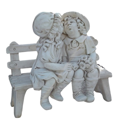 STATUE ENFANTS BISOU AMOUREUX SUR LE BANC