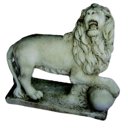 Statue Lion Tenant une Boule sous la Patte Droite