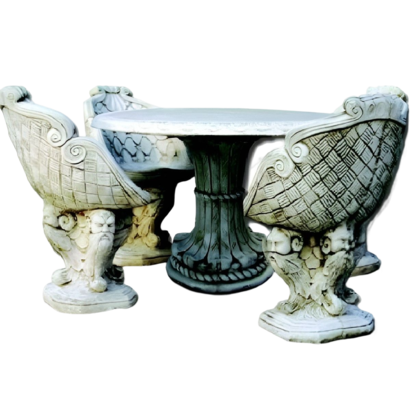SALON DE JARDIN AVEC FAUTEUILS MOTIFS TETES HOMMES