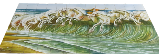 Fresque murale en céramique  LES CHEVAUX DE NEPTUNE-001