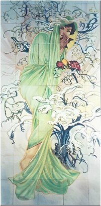 Fresque style Mucha en céramique   SAISON HIVER-P402