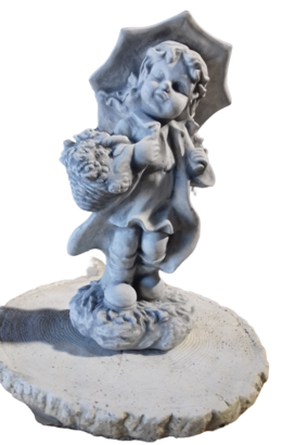 Statue Fillette au Parapluie et panier de fleurs