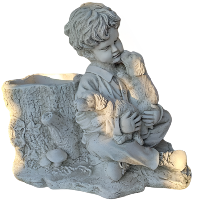 Statue de jardin garçon et ses chiots