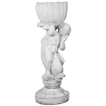 Statue enfant avec poisson portant un vase coté gauche