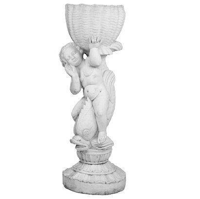 Statue enfant avec poisson portant un vase coté droit