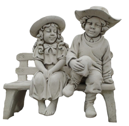 Statue Enfants aux chapeaux assis sur le Banc