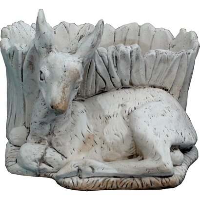 Statue Faon Couché près d'une Souche