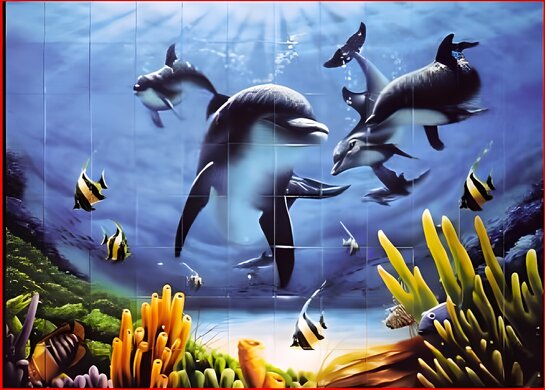  Fresque murale en céramique DAUPHINS JOUEURS-PSC 503