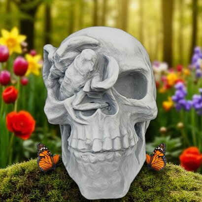 statuette tête de mort avec un scorpion 