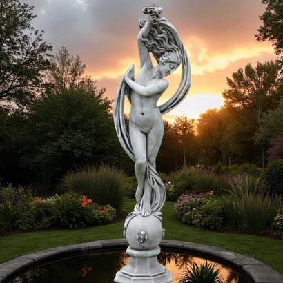 Statue de jardin en pierre Femme Nue sur Sphère