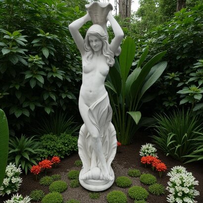 Statue de jardin en pierre Femme Debout sur Coquillage