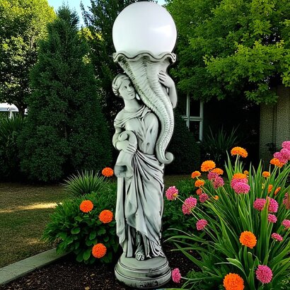 Statue de jardin lampadaire Femme au Cornes d'abondance