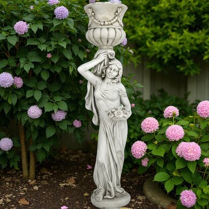 Statue de jardin en pierre Femme portant un Vase sur la Tête (Bras droit)