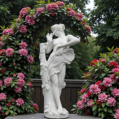 Statue de jardin en pierre Femme Appuyée sur une Branche