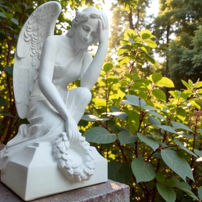 Statue Ange agenouillé sur socle carré