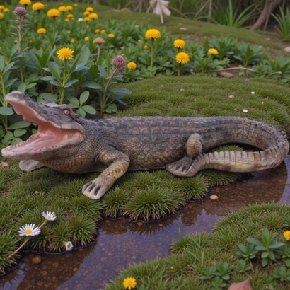 statue en pierre crocodile en couleur