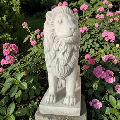 Statue lion assis tête à gauche