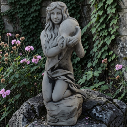 Statue de jardin en pierre Jeune Fille au coquillage