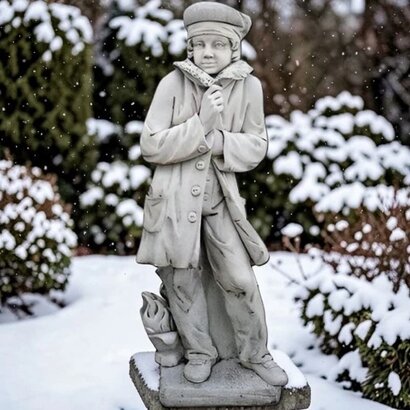 Statue en pierre Enfant Frileux saison L' Hiver