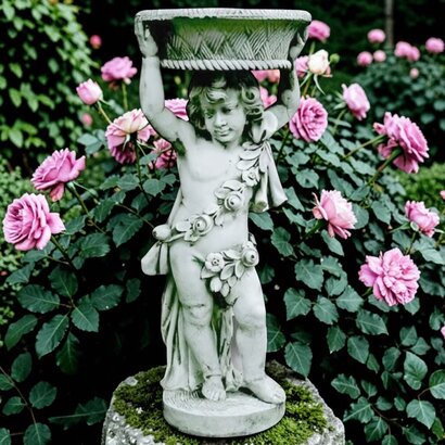 Statue Enfant portant un panier tressé