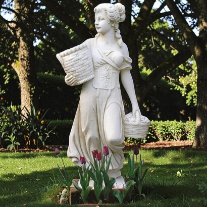 Statue de jardin en pierre Jeune Fille aux Paniers