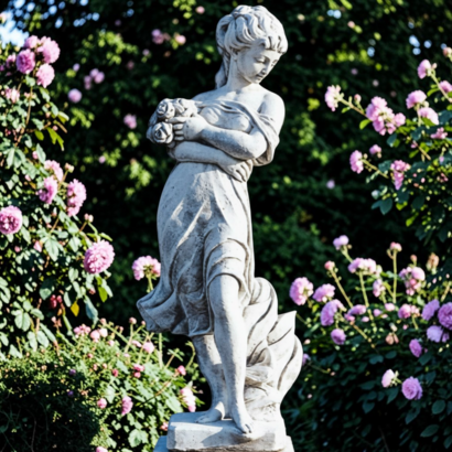 Statue en pierre porteuse de roses